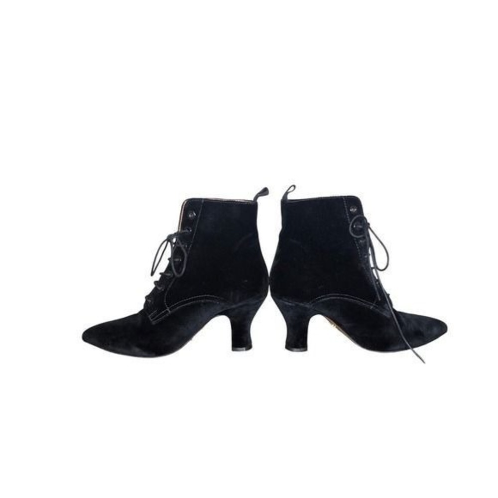 ALEXACHUNG Black Velvet Lace Up Ankle Boots 40 Pointed Toe Victorian Heels - Picture 6 of 9